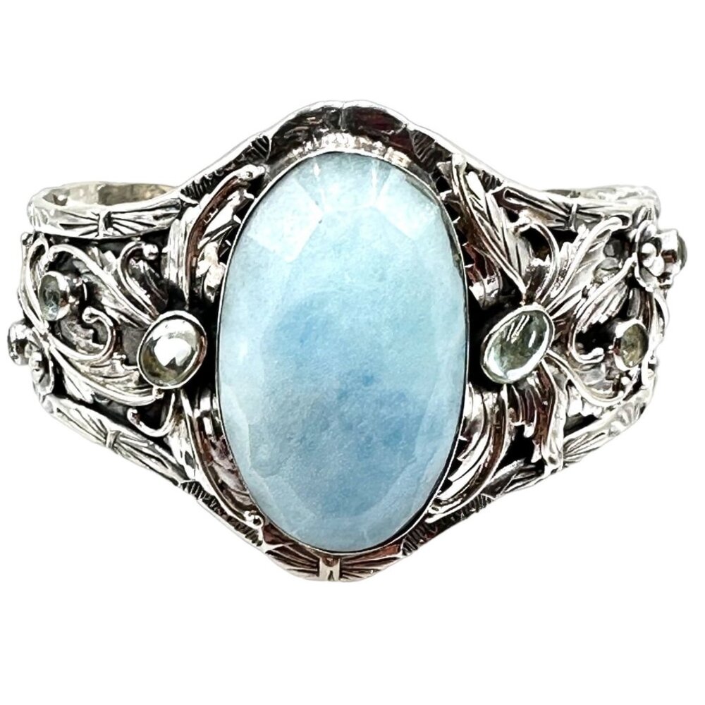 Light Blue Cushion Cut Aquamarine Sterling Silver 7" Cuff Bracelet 85 Grams 7"